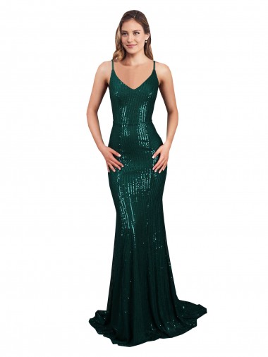 Verde Escuro Decote V Sem Mangas Lombar Sereia Vestidos de Madrinha / Vestidos de Noite / Vestidos de Festa Online