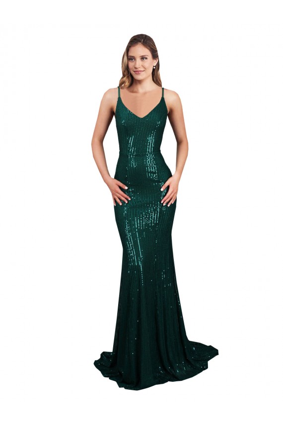Verde Escuro Decote V Sem Mangas Lombar Sereia Vestidos de Madrinha / Vestidos de Noite / Vestidos de Festa Online