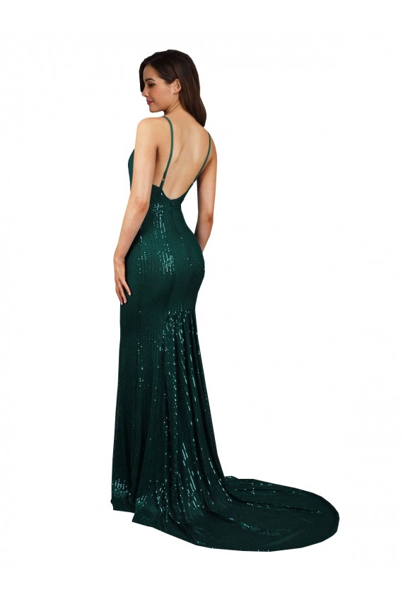 Verde Escuro Decote V Sem Mangas Lombar Sereia Vestidos de Madrinha / Vestidos de Noite / Vestidos de Festa Online