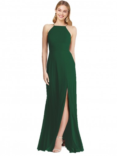 Verde Escuro Decote Alto Sem Mangas Linha A Vestidos de Madrinha Online