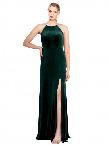 Verde Escuro Decote Joia Sem Mangas Buraco da fechadura Linha A Vestidos de Madrinha / Vestidos de Festa Online