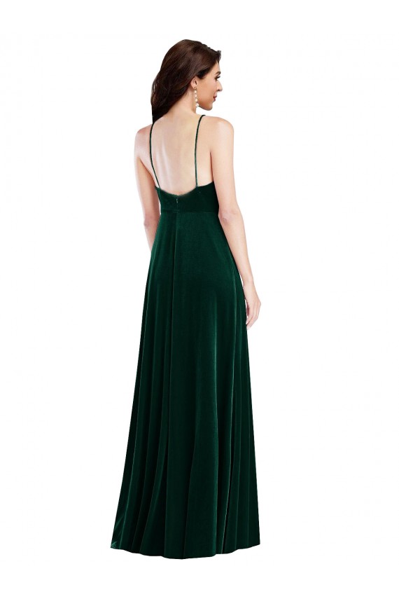 Verde Escuro Decote Alto Sem Mangas Linha A Vestidos de Madrinha / Vestidos de Festa Online