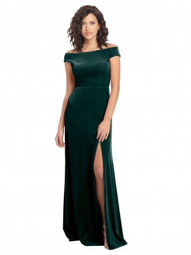 Verde Escuro Decote Quadrado Mangas Curtas Linha A Vestidos de Madrinha / Vestidos de Noite / Vestidos de Festa Online