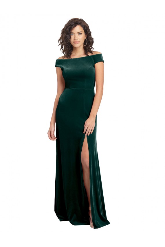 Verde Escuro Decote Quadrado Mangas Curtas Linha A Vestidos de Madrinha / Vestidos de Noite / Vestidos de Festa Online