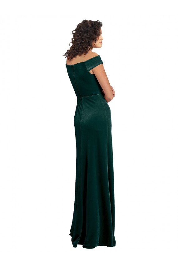 Verde Escuro Decote Quadrado Mangas Curtas Linha A Vestidos de Madrinha / Vestidos de Noite / Vestidos de Festa Online