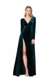 Verde Escuro Decote V Mangas Compridas Linha A Vestidos de Madrinha / Vestidos de Noite / Vestidos de Festa Online