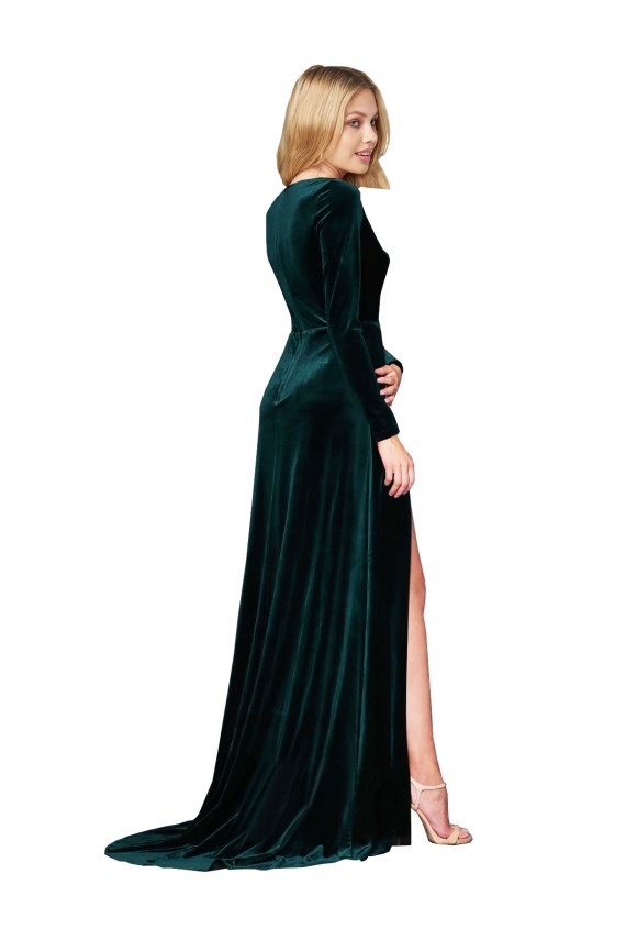 Verde Escuro Decote V Mangas Compridas Linha A Vestidos de Madrinha / Vestidos de Noite / Vestidos de Festa Online