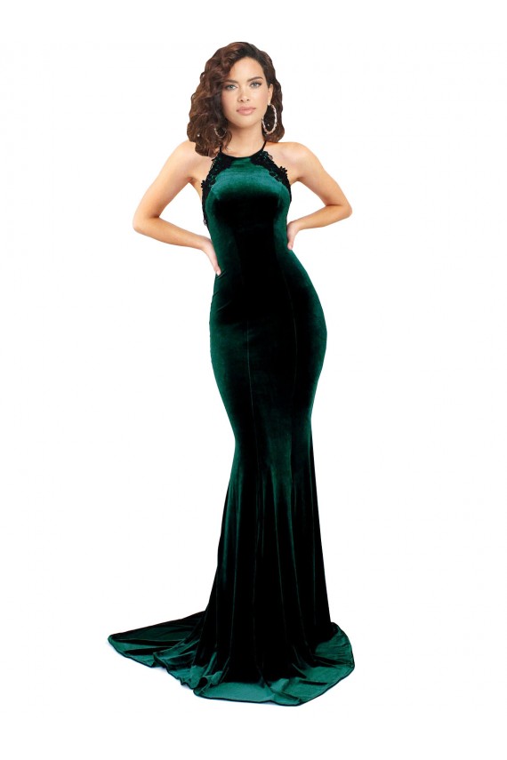 Verde Escuro Decote Alto Sem Mangas Criss Cruz Sereia Vestidos de Madrinha / Vestidos de Noite / Vestidos de Festa Online