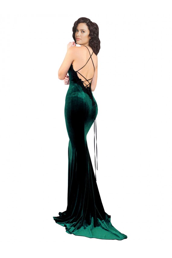 Verde Escuro Decote Alto Sem Mangas Criss Cruz Sereia Vestidos de Madrinha / Vestidos de Noite / Vestidos de Festa Online