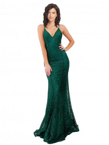 Verde Escuro Decote V Sem Mangas Abrir de volta Sereia Vestidos de Madrinha / Vestidos de Festa Online