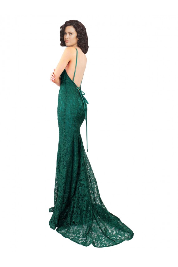 Verde Escuro Decote V Sem Mangas Abrir de volta Sereia Vestidos de Madrinha / Vestidos de Festa Online