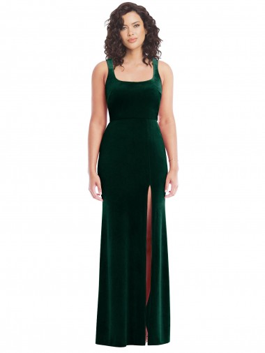 Verde Escuro Decote Quadrado Sem Mangas Trombeta Vestidos de Madrinha / Vestidos de Festa Online