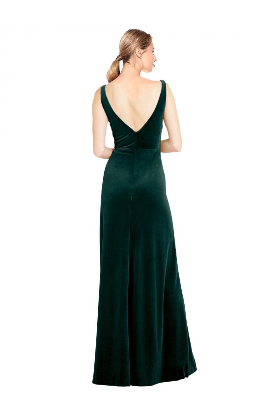 Verde Escuro Decote V Sem Mangas Costas em V Linha A Vestidos de Madrinha / Vestidos de Noite / Vestidos de Festa Online