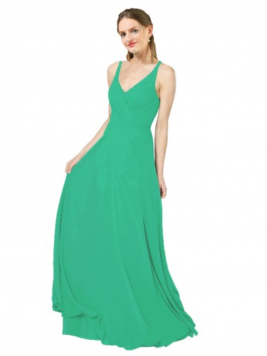 Verde Esmeralda Decote V Sem Mangas Criss Cruz Bainha Vestidos de Madrinha Online