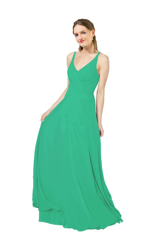 Verde Esmeralda Decote V Sem Mangas Criss Cruz Bainha Vestidos de Madrinha Online