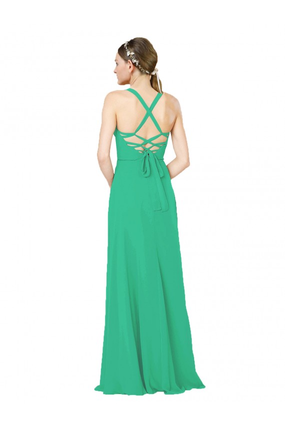 Verde Esmeralda Decote V Sem Mangas Criss Cruz Bainha Vestidos de Madrinha Online