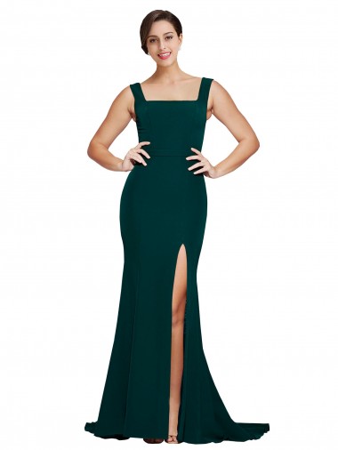 Verde Meia-Noite Decote Quadrado Sem Mangas Bainha Vestidos de Madrinha / Vestidos de Festa Online