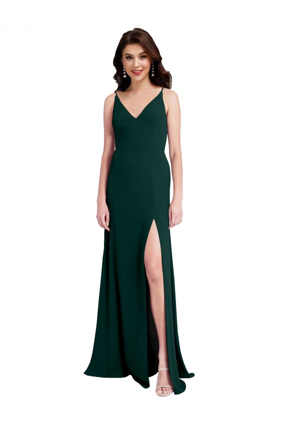 Verde Meia-Noite Decote V Sem Mangas Costas em V Linha A Vestidos de Madrinha / Vestidos de Noite / Vestidos de Festa Online