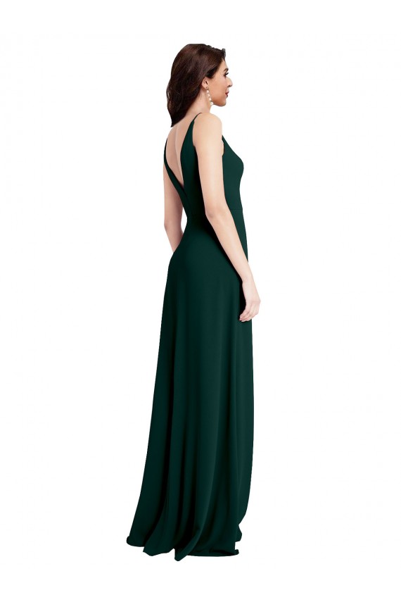 Verde Meia-Noite Decote V Sem Mangas Costas em V Linha A Vestidos de Madrinha / Vestidos de Noite / Vestidos de Festa Online