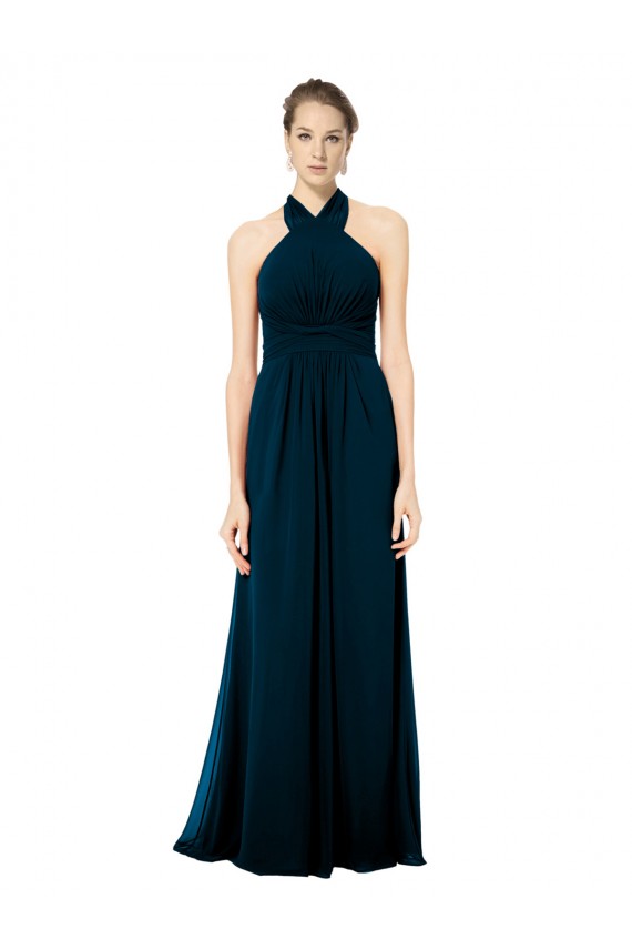 Verde Meia-Noite Cabeçada Sem Mangas Twist Back Linha A Vestidos de Madrinha Online