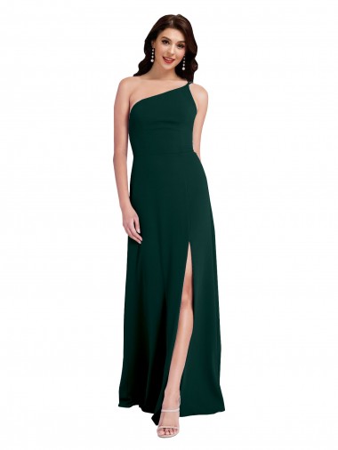 Verde Meia-Noite Um Ombro Sem Mangas Abrir de volta Linha A Vestidos de Madrinha / Vestidos de Noite / Vestidos de Festa Online