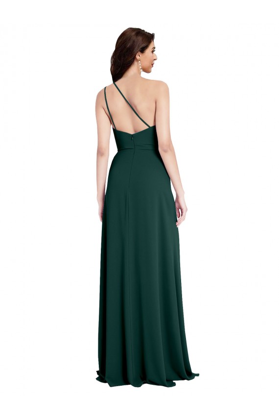 Verde Meia-Noite Um Ombro Sem Mangas Abrir de volta Linha A Vestidos de Madrinha / Vestidos de Noite / Vestidos de Festa Online