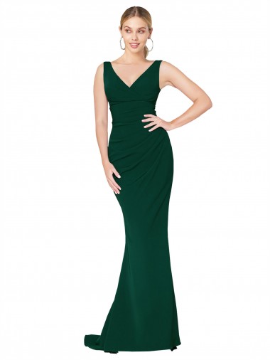 Verde Meia-Noite Decote Alto Sem Mangas Sereia Longo Vestidos de Madrinha / Vestidos de Noite / Vestidos de Festa Online