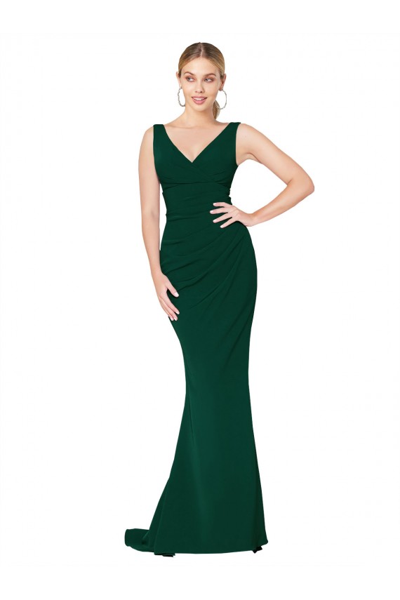 Verde Meia-Noite Decote Alto Sem Mangas Sereia Longo Vestidos de Madrinha / Vestidos de Noite / Vestidos de Festa Online