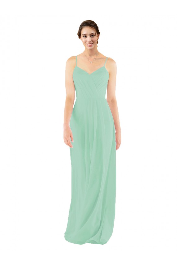 Verde Menta Decote V Sem Mangas Buraco da fechadura Bainha Vestidos de Madrinha Online