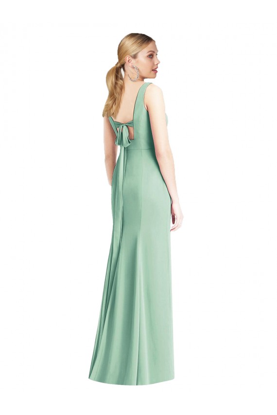 Verde Menta Decote V Sem Mangas Amarrar para trás Trombeta Vestidos de Madrinha Online