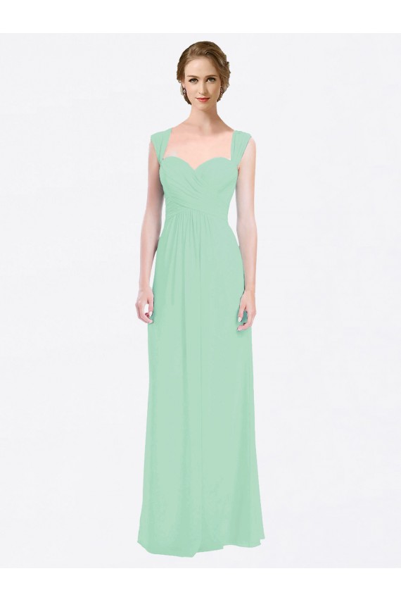 Verde Menta Amor Mangas Curtas Costas em V Linha A Vestidos de Madrinha Online