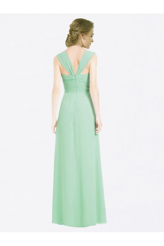 Verde Menta Amor Mangas Curtas Costas em V Linha A Vestidos de Madrinha Online