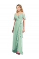 Verde Menta Decote V Ombro Frio Trombeta Alto Baixo, Vestidos de Madrinha Online