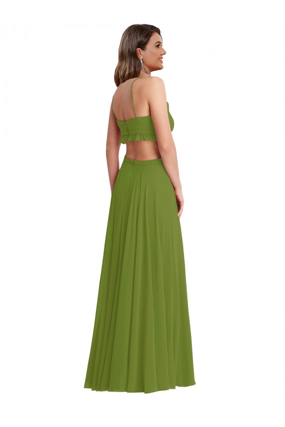 Verde Oliva Decote V Sem Mangas Abrir de volta Linha A Vestidos de Madrinha Online