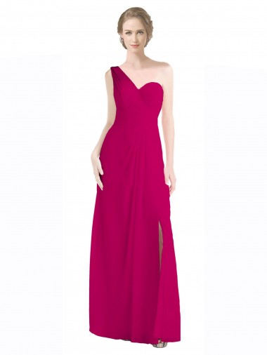 Vermelho 16# Um Ombro Sem Mangas Linha A Vestidos de Madrinha Online