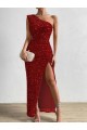 Vermelho Um Ombro Sem Mangas Bainha Vestidos de Festa Online