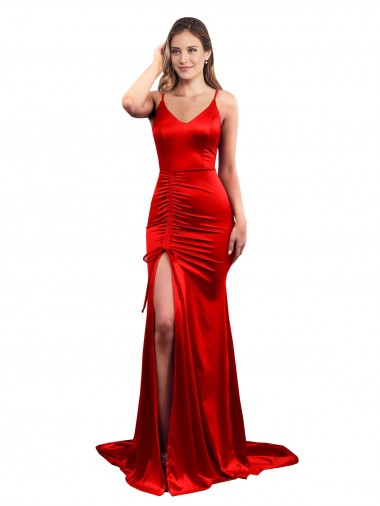 Vermelho Amor Sem Mangas Lombar Sereia Vestidos de Madrinha / Vestidos de Baile / Vestidos de Festa Online