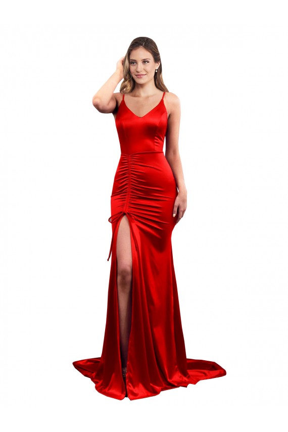Vermelho Amor Sem Mangas Lombar Sereia Vestidos de Madrinha / Vestidos de Baile / Vestidos de Festa Online