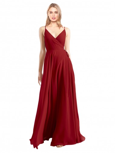 Vermelho Decote V Sem Mangas Costas em V Linha A Vestidos de Madrinha Online