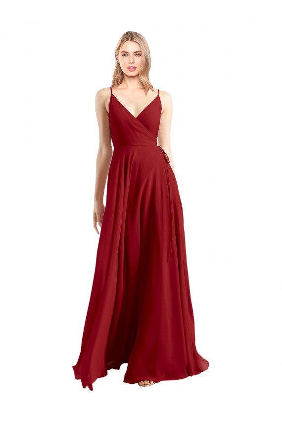 Vermelho Decote V Sem Mangas Costas em V Linha A Vestidos de Madrinha Online