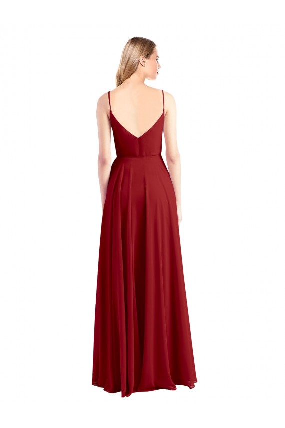 Vermelho Decote V Sem Mangas Costas em V Linha A Vestidos de Madrinha Online