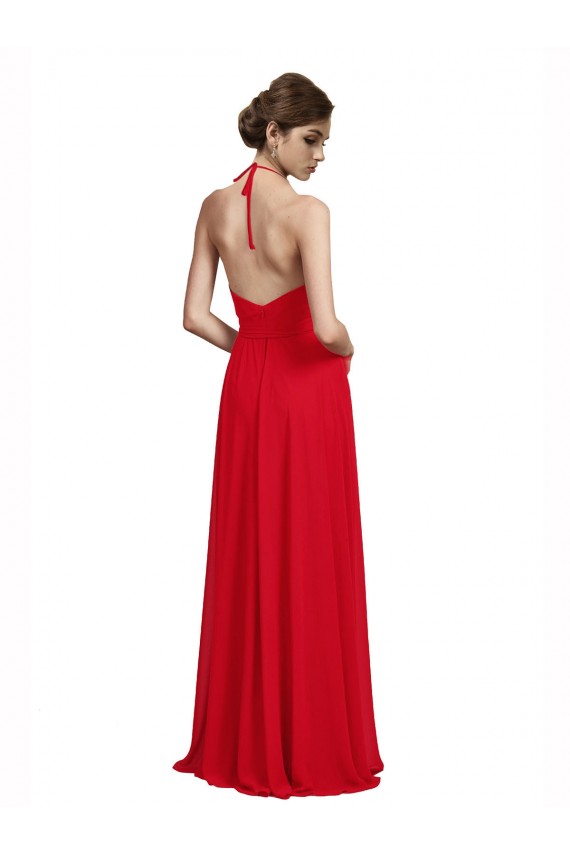 Vermelho Decote V Sem Mangas Linha A Vestidos de Madrinha Online