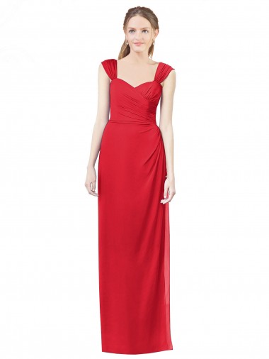 Vermelho Amor Mangas Curtas Linha A Vestidos de Madrinha Online