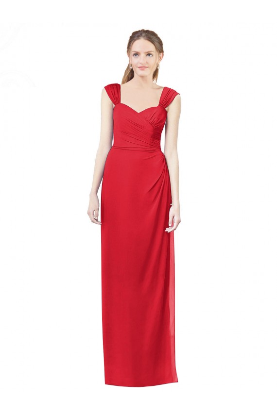 Vermelho Amor Mangas Curtas Linha A Vestidos de Madrinha Online
