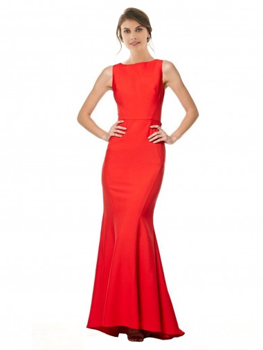 Vermelho Decote Alto Sem Mangas Abrir de volta Sereia Vestidos de Madrinha / Vestidos de Noite Online