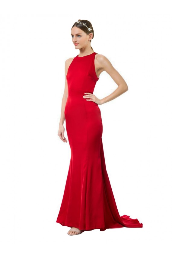 Vermelho Decote Alto Sem Mangas Abrir de volta Sereia Vestidos de Madrinha / Vestidos de Festa Online