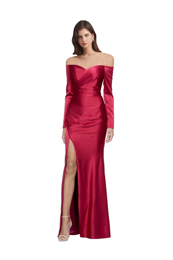 Vermelho Escuro Amor Mangas Compridas Bainha Vestidos de Madrinha / Vestidos de Noite / Vestidos de Festa Online