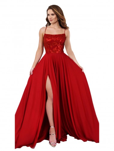Vermelho Decote Quadrado Sem Mangas Criss Cruz Linha A Vestidos de Madrinha / Vestidos de Festa Online