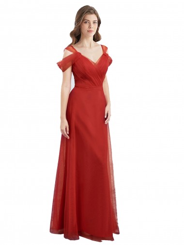 Vermelho Amor Ombro Frio Costas em V Linha A Vestidos de Madrinha Online