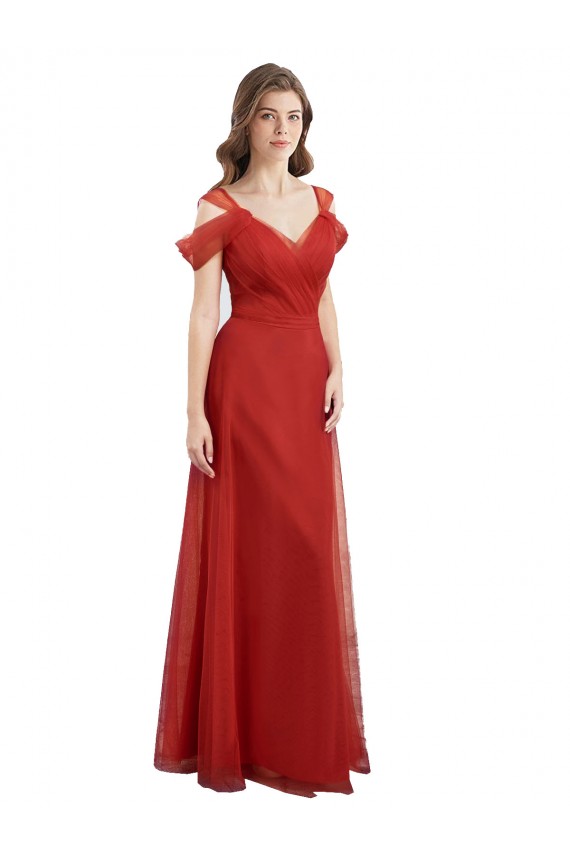 Vermelho Amor Ombro Frio Costas em V Linha A Vestidos de Madrinha Online
